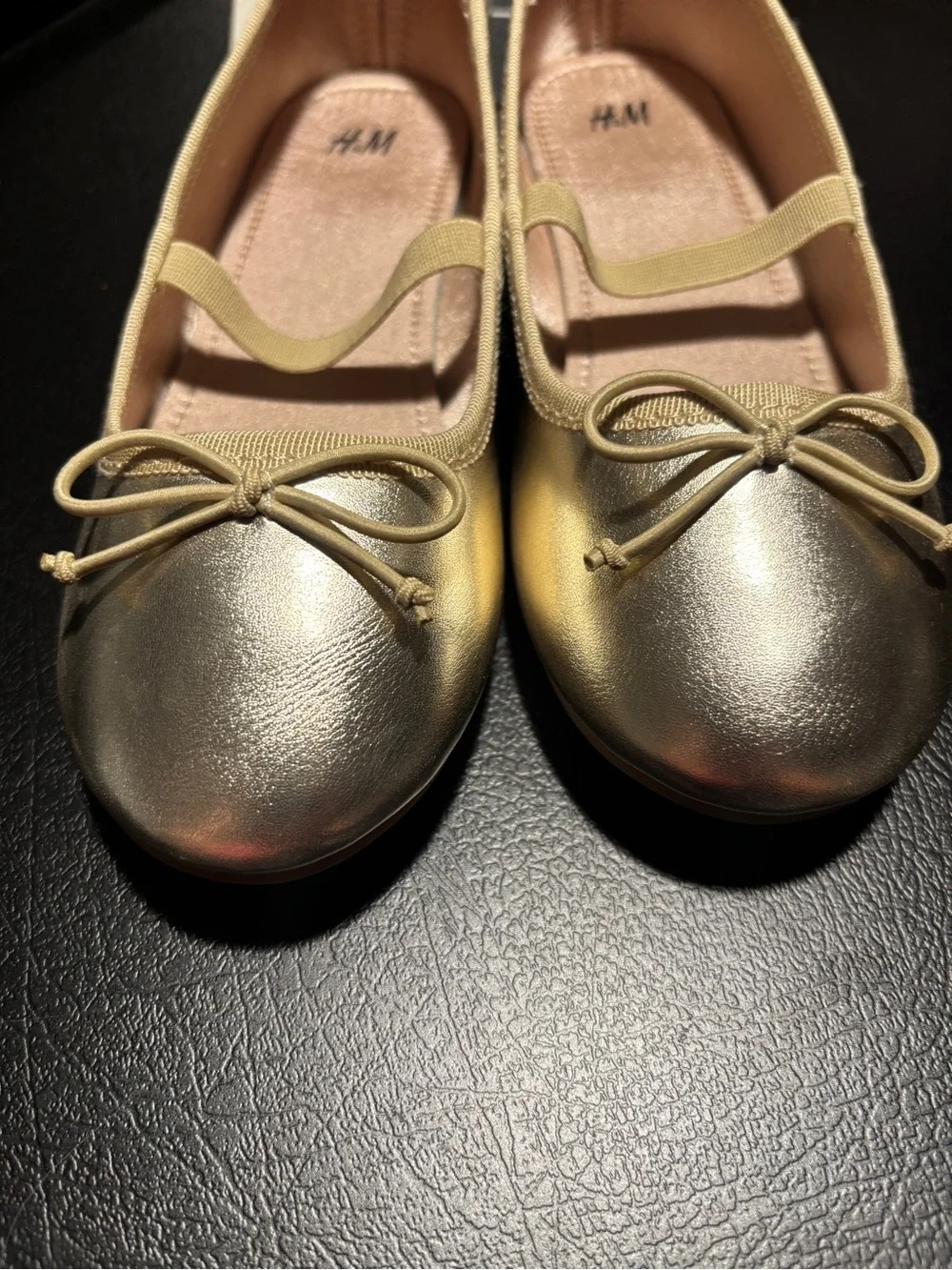 H&M Metallic Gold Kids Ballet Flats with Bow Strap